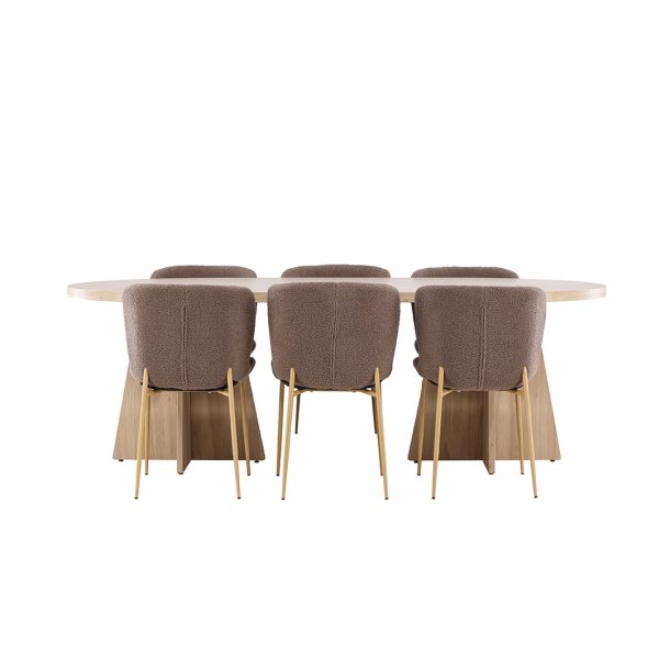 Bootcut Essgruppe Tisch 115x230cm und 6 Teddy Stühle natur.