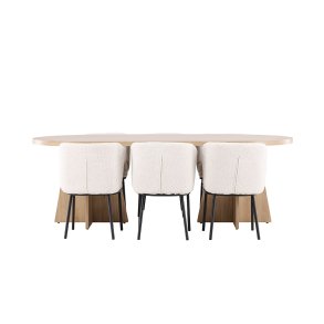 Bootcut Essgruppe Tisch 115x230cm und 6 Boucle Stühle natur.