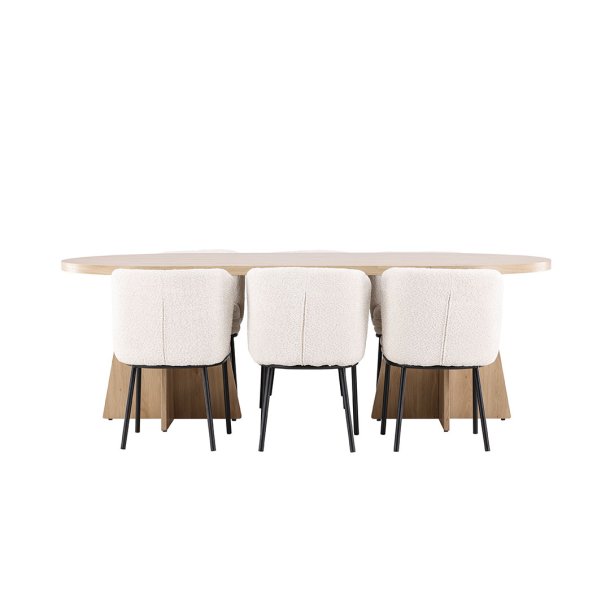 Bootcut Essgruppe Tisch 115x230cm und 6 Boucle Stühle natur.