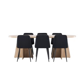 Bootcut Essgruppe Tisch 115x230cm und 6 Velours Stühle natur.