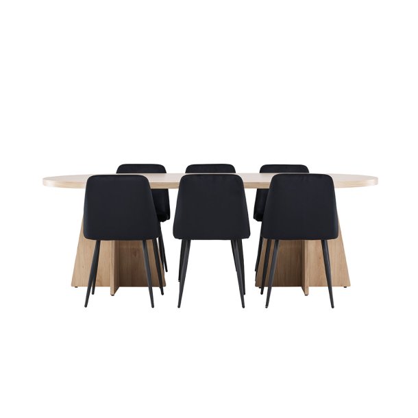 Bootcut Essgruppe Tisch 115x230cm und 6 Velours Stühle natur.