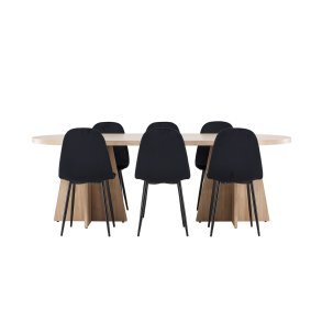 Bootcut Essgruppe Tisch 115x230cm und 6 Velours Stühle natur.