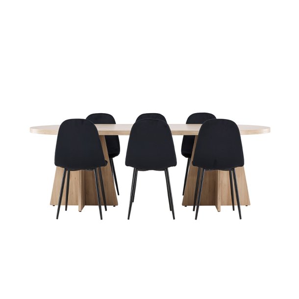 Bootcut Essgruppe Tisch 115x230cm und 6 Velours Stühle natur.