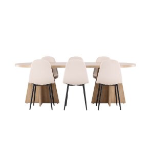 Bootcut Essgruppe Tisch 115x230cm und 6 Velours Stühle natur.