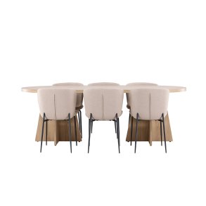 Bootcut Essgruppe Tisch 115x230cm und 6 Boucle Stühle natur.