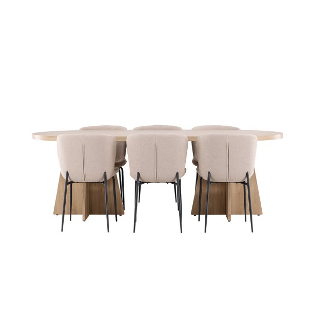 Bootcut Essgruppe Tisch 115x230cm und 6 Boucle Stühle natur.