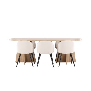 Bootcut Essgruppe Tisch 115x230cm und 6 Velours Stühle natur.