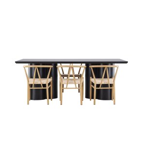 Olivia ensemble pour salle à manger table 100x210cm et 6 chaises avec accoudoirs empilables noir.