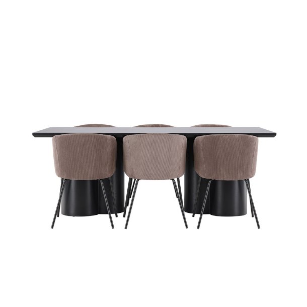 Olivia ensemble pour salle à manger table 100x210cm et 6 chaises velours avec accoudoirs noir.