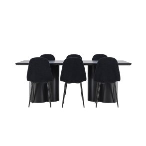 Olivia Essgruppe Tisch 100x210cm und 6 Teddy St�hle schwarz.