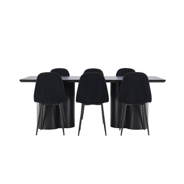 Olivia Essgruppe Tisch 100x210cm und 6 Teddy St�hle schwarz.