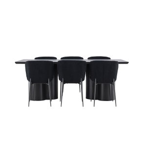Olivia ensemble pour salle à manger table 100x210cm et 6 chaises teddy noir.