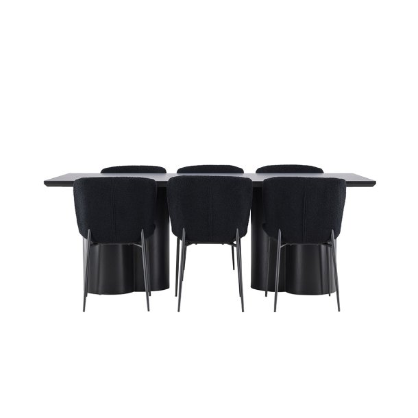 Olivia ensemble pour salle à manger table 100x210cm et 6 chaises teddy noir.
