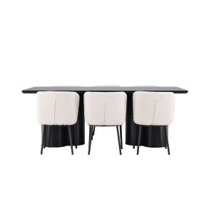 Olivia ensemble pour salle à manger table 100x210cm et 6 chaises bouclé noir.