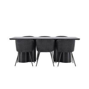 Olivia ensemble pour salle à manger table 100x210cm et 6 chaises velours avec accoudoirs noir.