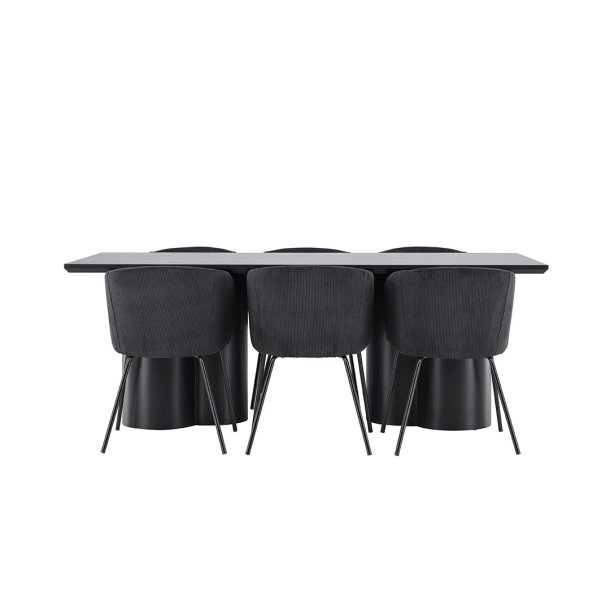 Olivia ensemble pour salle à manger table 100x210cm et 6 chaises velours avec accoudoirs noir.