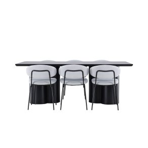 Olivia ensemble pour salle à manger table 100x210cm et 6 chaises bouclé noir.