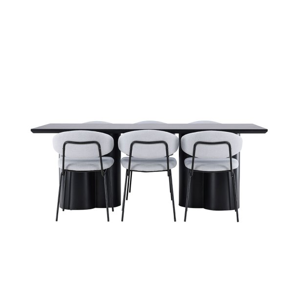 Olivia ensemble pour salle à manger table 100x210cm et 6 chaises bouclé noir.