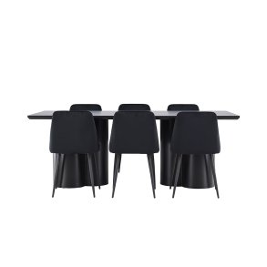 Olivia ensemble pour salle à manger table 100x210cm et 6 chaises velours noir.