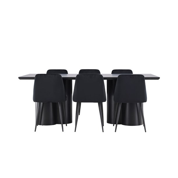 Olivia ensemble pour salle à manger table 100x210cm et 6 chaises velours noir.
