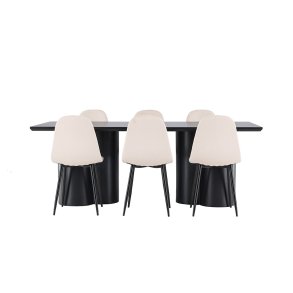 Olivia ensemble pour salle à manger table 100x210cm et 6 chaises velours noir.
