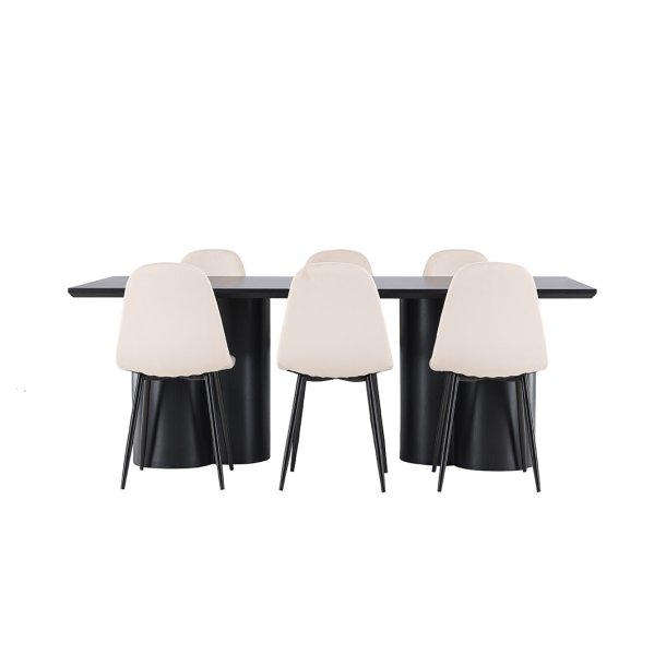 Olivia ensemble pour salle à manger table 100x210cm et 6 chaises velours noir.