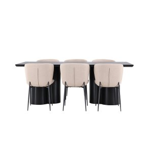 Olivia ensemble pour salle à manger table 100x210cm et 6 chaises bouclé noir.