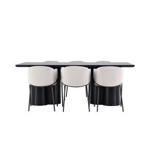 Olivia ensemble pour salle à manger table 100x210cm et 6 chaises velours avec accoudoirs noir.