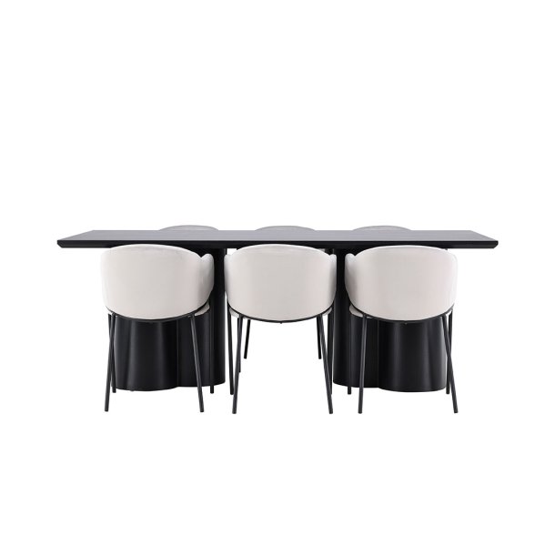 Olivia ensemble pour salle à manger table 100x210cm et 6 chaises velours avec accoudoirs noir.