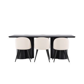 Olivia spisegrupper bord 100x210cm og 6 velour stoler svart.