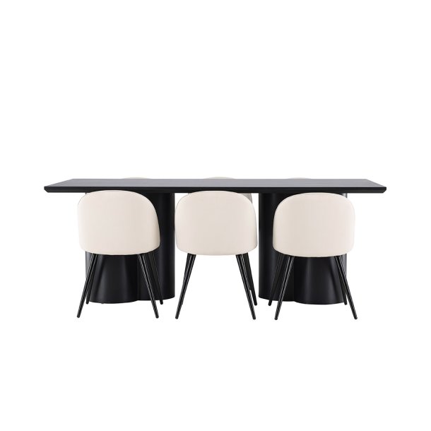 Olivia spisegrupper bord 100x210cm og 6 velour stoler svart.