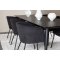 Ellis eethoek tafel 85x230cm en 6 fluwelen stoelen met armleuningen zwart.