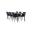 Ellis eethoek tafel 85x230cm en 6 velours stoelen zwart.