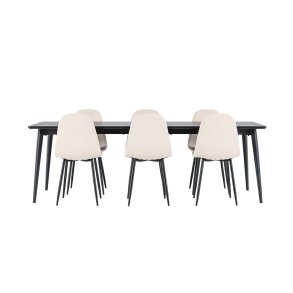 Ellis eethoek tafel 85x230cm en 6 velours stoelen zwart.