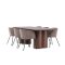 Olivia eethoek tafel 100x210cm en 6 fluwelen stoelen met armleuningen mocca.