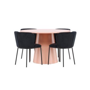 Lanzo Essgruppe Tisch Ø120cm und 4 Stühle peach, schwarz.