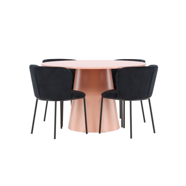 Lanzo Essgruppe Tisch Ø120cm und 4 Stühle peach, schwarz.