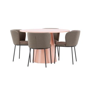 Lanzo Essgruppe Tisch Ø120cm und 4 Stühle peach, braun.