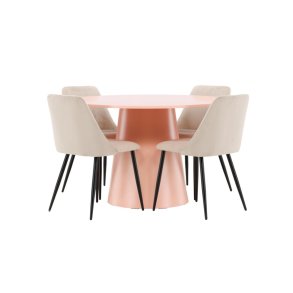 Lanzo Essgruppe Tisch Ø120cm und 4 Stühle peach, beige.