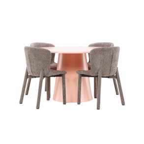 Lanzo Essgruppe Tisch Ø120cm und 4 Stühle peach, braun.