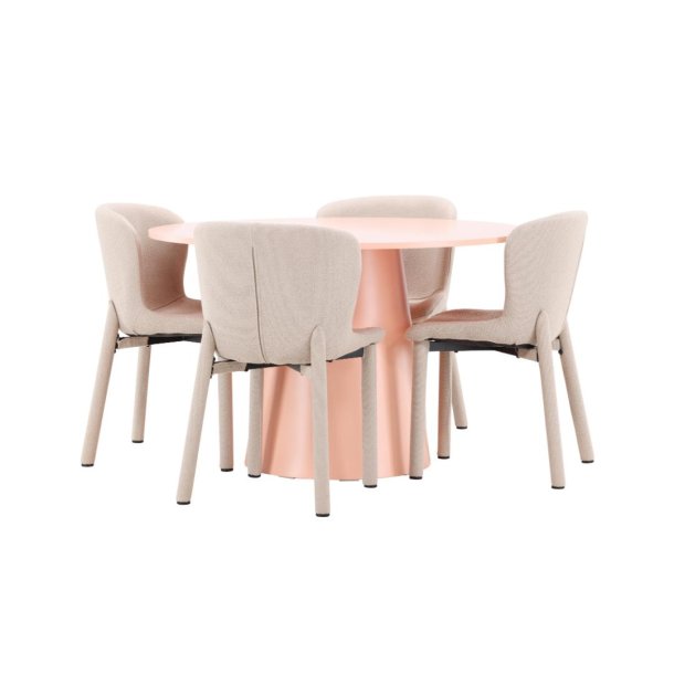 Lanzo Essgruppe Tisch Ø120cm und 4 Stühle peach, beige.