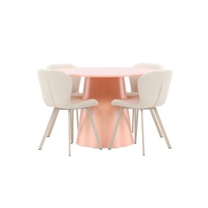 Lanzo Essgruppe Tisch Ø120cm und 4 Stühle peach, beige.