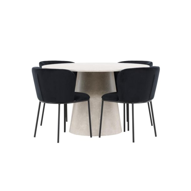 Lanzo Essgruppe Tisch Ø120cm und 4 Stühle beige, schwarz.