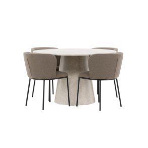 Lanzo Essgruppe Tisch Ø120cm und 4 Stühle beige, braun.