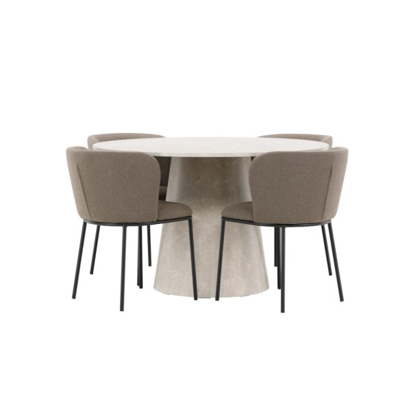 Lanzo Essgruppe Tisch Ø120cm und 4 Stühle beige, braun.