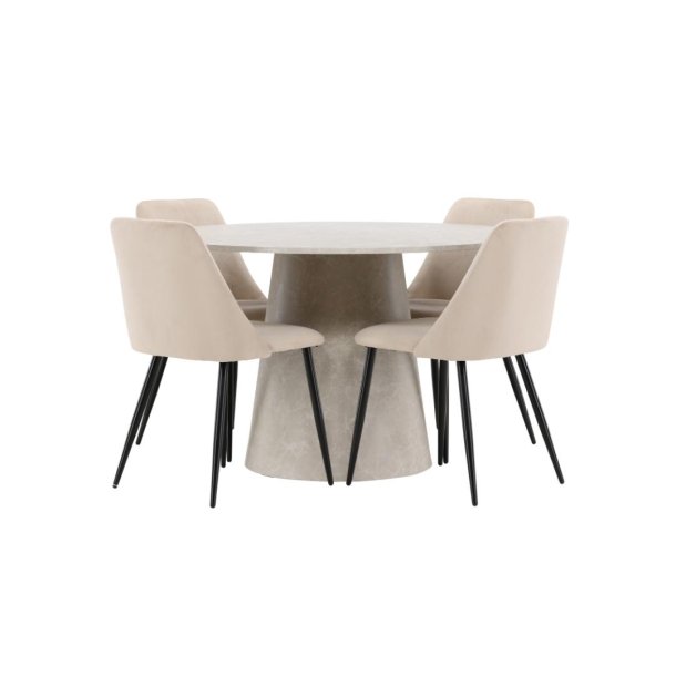 Lanzo Essgruppe Tisch Ø120cm und 4 Stühle beige.