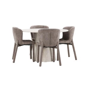 Lanzo Essgruppe Tisch Ø120cm und 4 Stühle beige, braun.