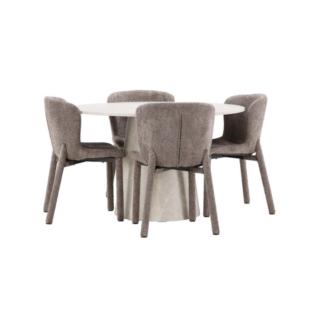 Lanzo Essgruppe Tisch Ø120cm und 4 Stühle beige, braun.