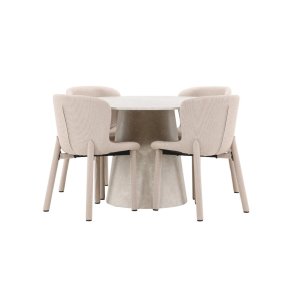 Lanzo Essgruppe Tisch Ø120cm und 4 Stühle beige.