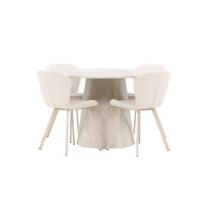Lanzo Essgruppe Tisch Ø120cm und 4 Stühle beige.
